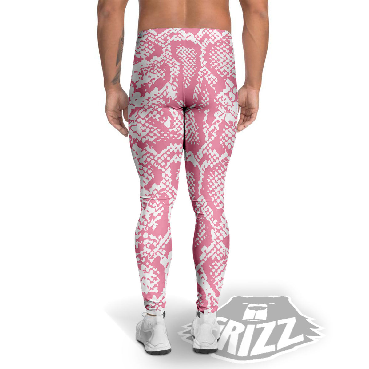 Python Snakeskin Pink Print Men's Leggings-grizzshop