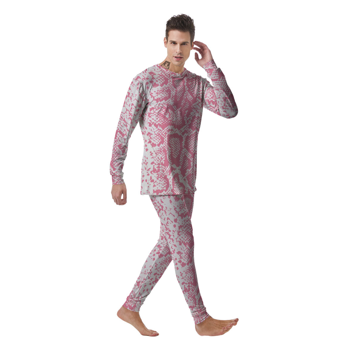 Python Snakeskin Pink Print Men's Pajamas-grizzshop