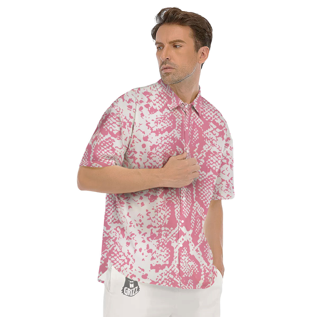 Python Snakeskin Pink Print Men's Short Sleeve Shirts-grizzshop
