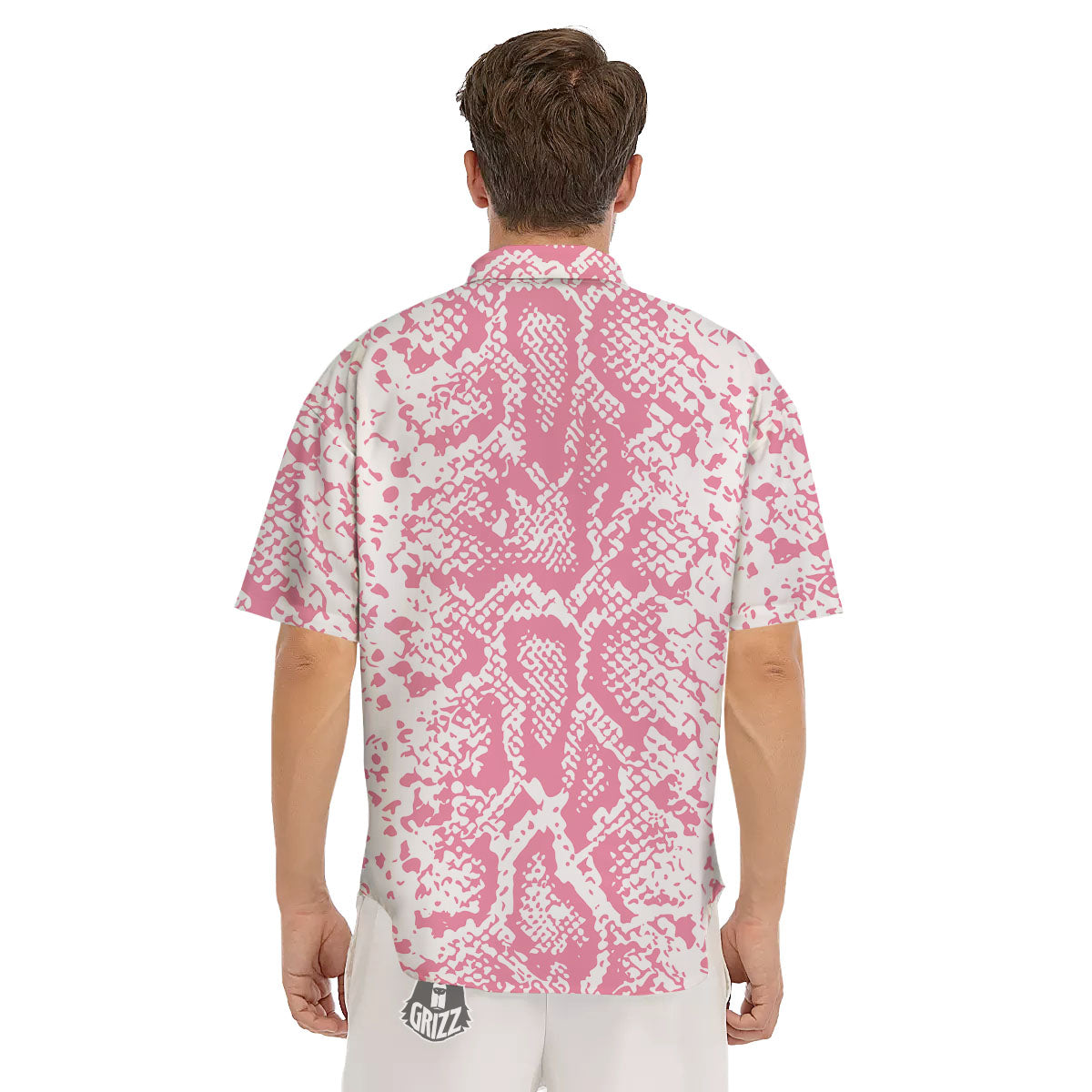 Python Snakeskin Pink Print Men's Short Sleeve Shirts-grizzshop