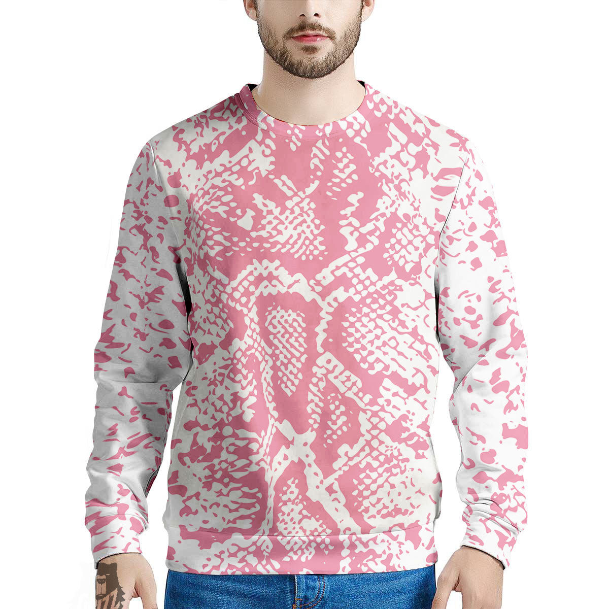 Python Snakeskin Pink Print Men's Sweatshirt-grizzshop