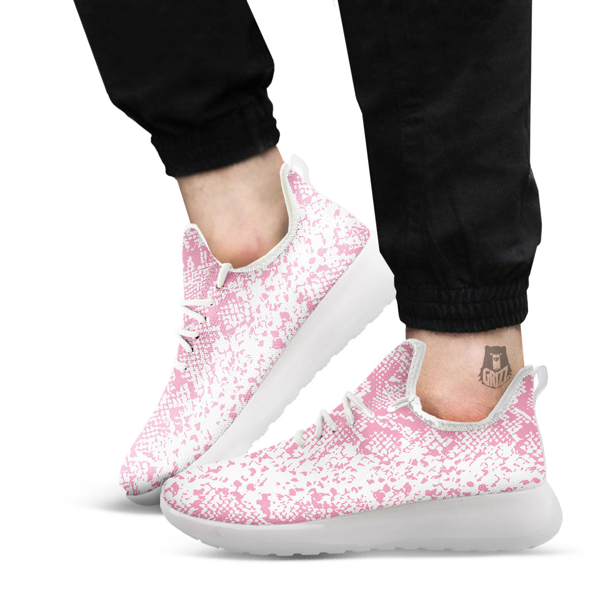 Python Snakeskin Pink Print White Athletic Shoes-grizzshop