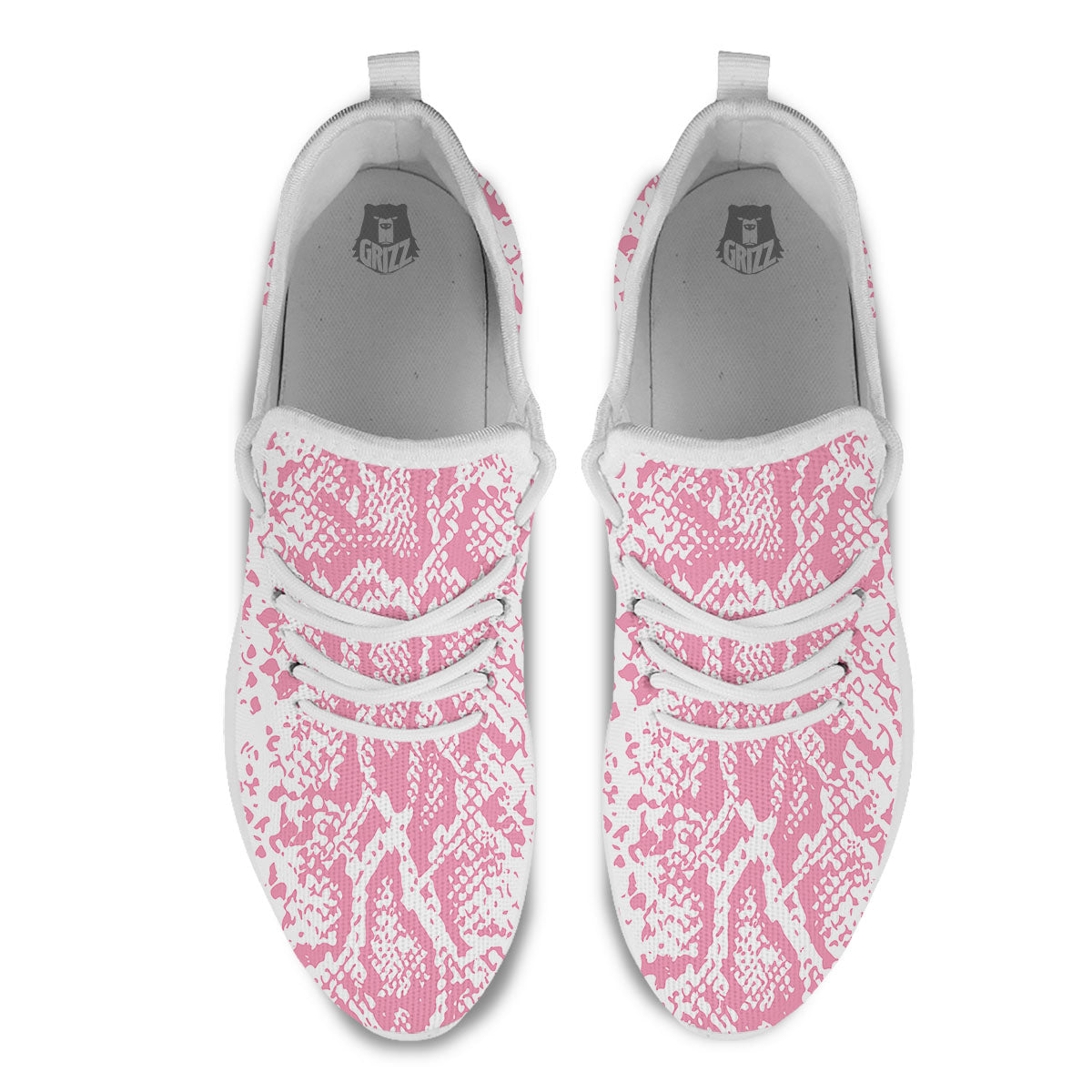 Python Snakeskin Pink Print White Athletic Shoes-grizzshop