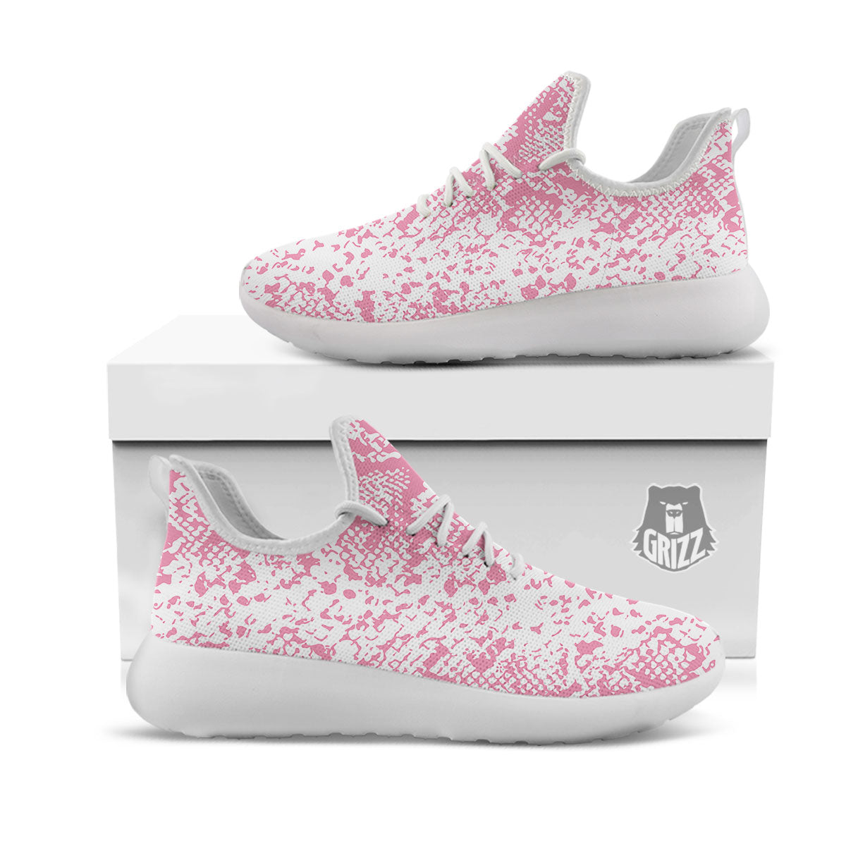 Python Snakeskin Pink Print White Athletic Shoes-grizzshop