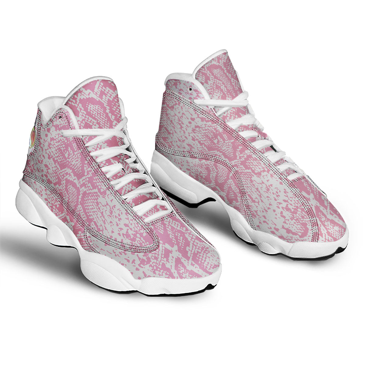 Python Snakeskin Pink Print White Basketball Shoes-grizzshop