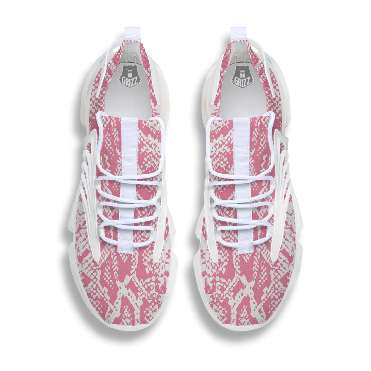 Python Snakeskin Pink Print White Gym Shoes-grizzshop