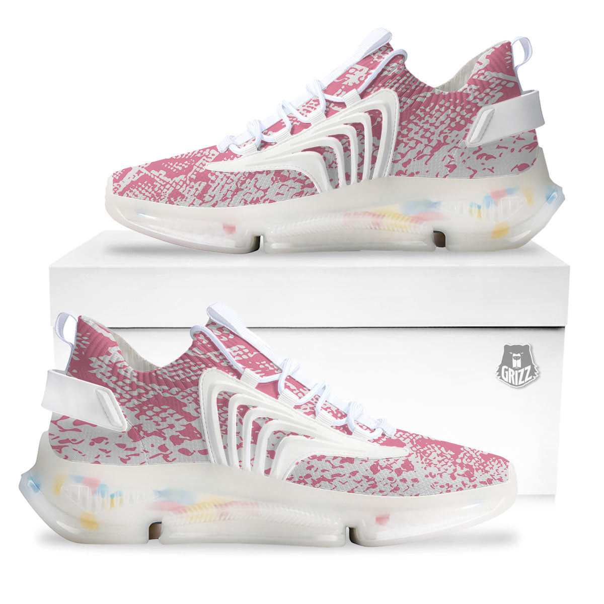 Python Snakeskin Pink Print White Gym Shoes-grizzshop