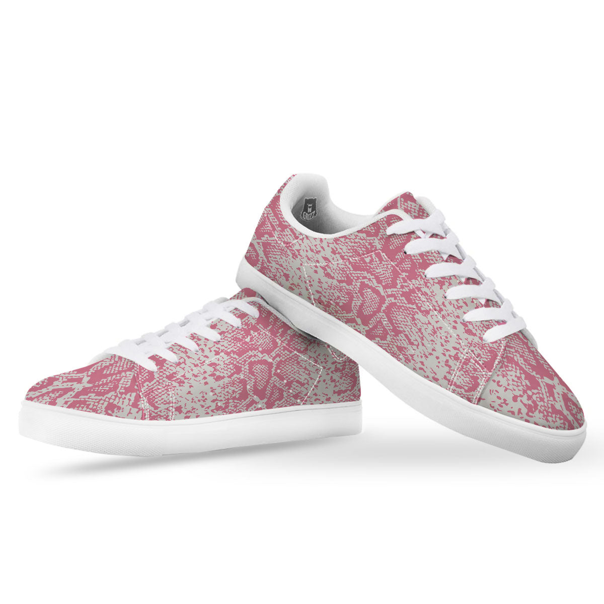 Python Snakeskin Pink Print White Low Top Sneakers-grizzshop