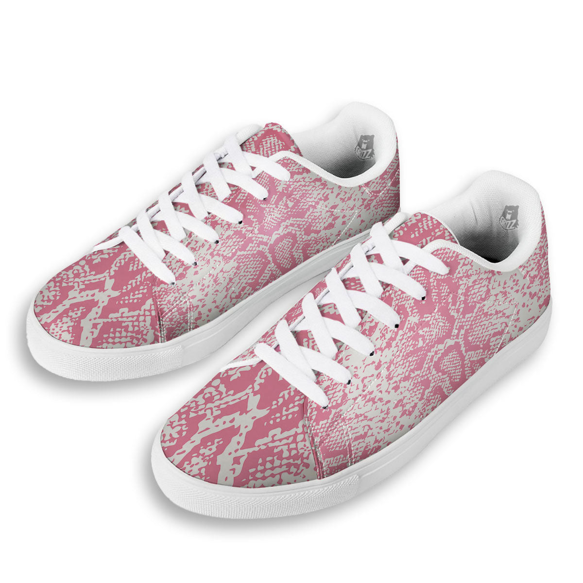 Python Snakeskin Pink Print White Low Top Sneakers-grizzshop
