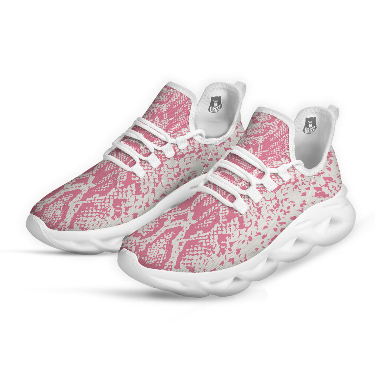 Python Snakeskin Pink Print White Running Shoes-grizzshop