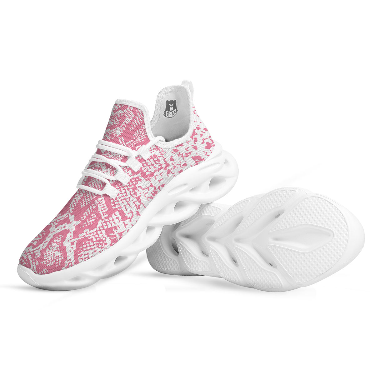 Python Snakeskin Pink Print White Running Shoes-grizzshop