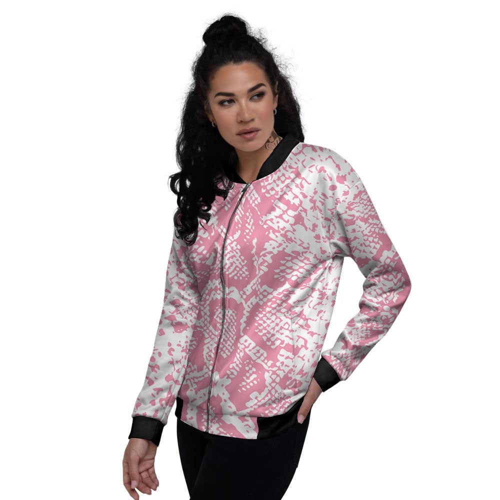 Python Snakeskin Pink Print Women's Bomber Jacket-grizzshop