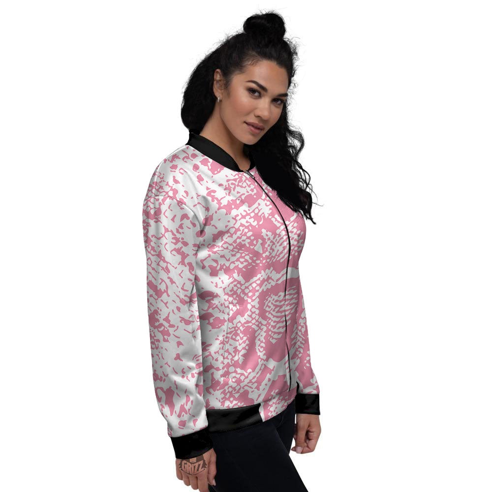 Python Snakeskin Pink Print Women's Bomber Jacket-grizzshop