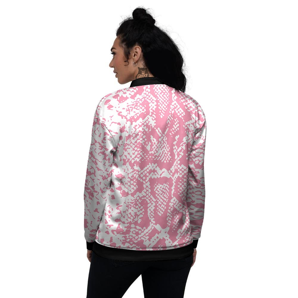 Python Snakeskin Pink Print Women's Bomber Jacket-grizzshop