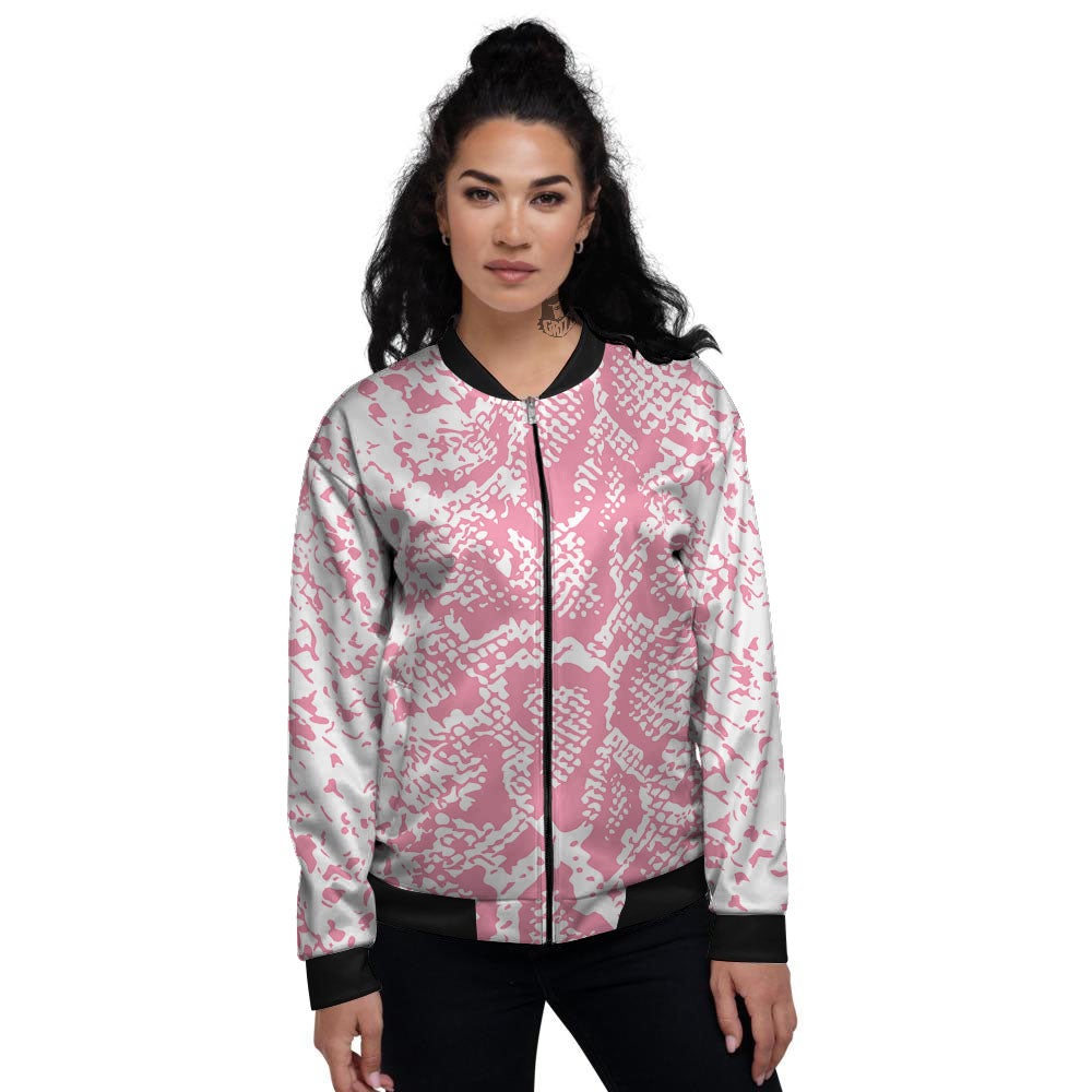 Python Snakeskin Pink Print Women's Bomber Jacket-grizzshop