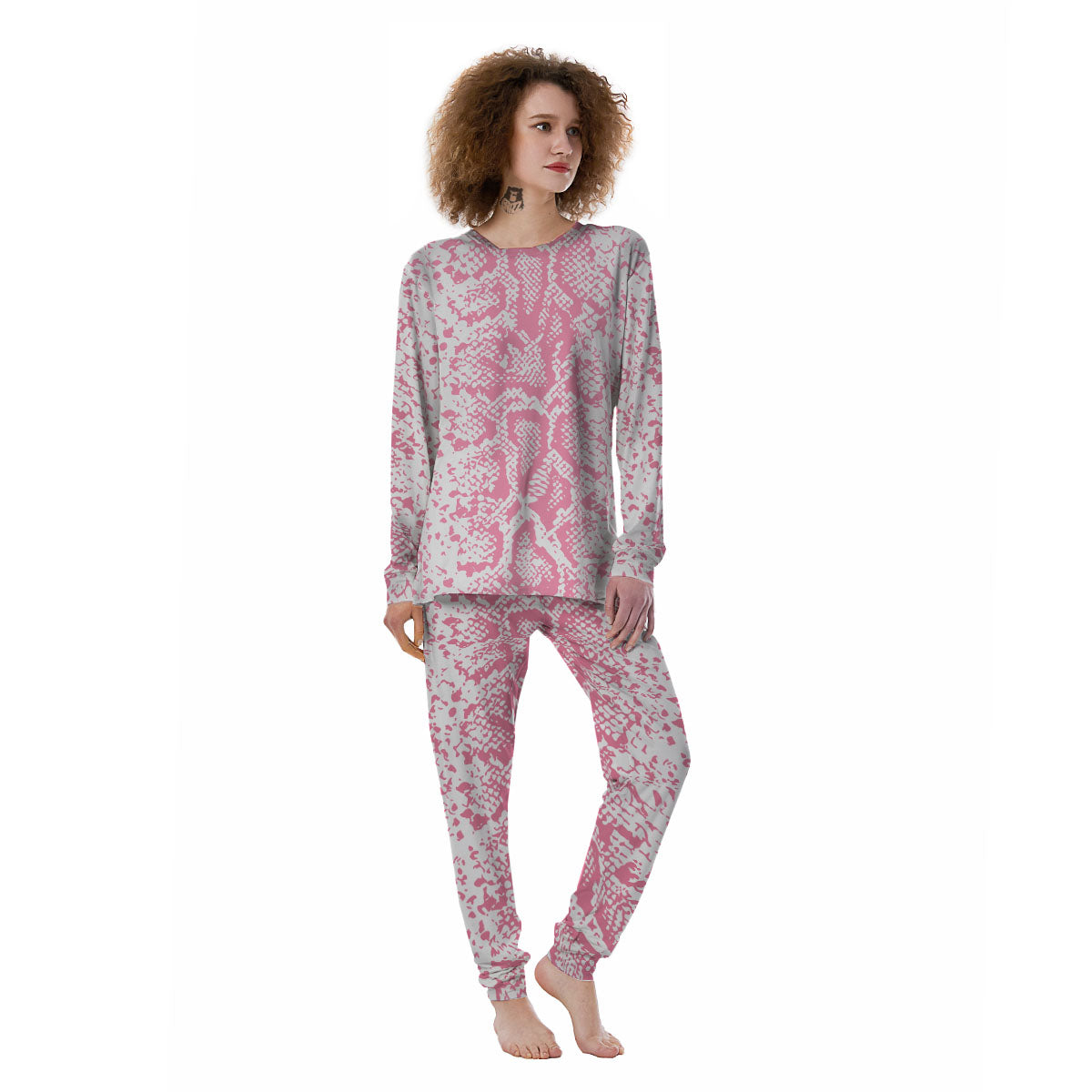 Python Snakeskin Pink Print Women's Pajamas-grizzshop