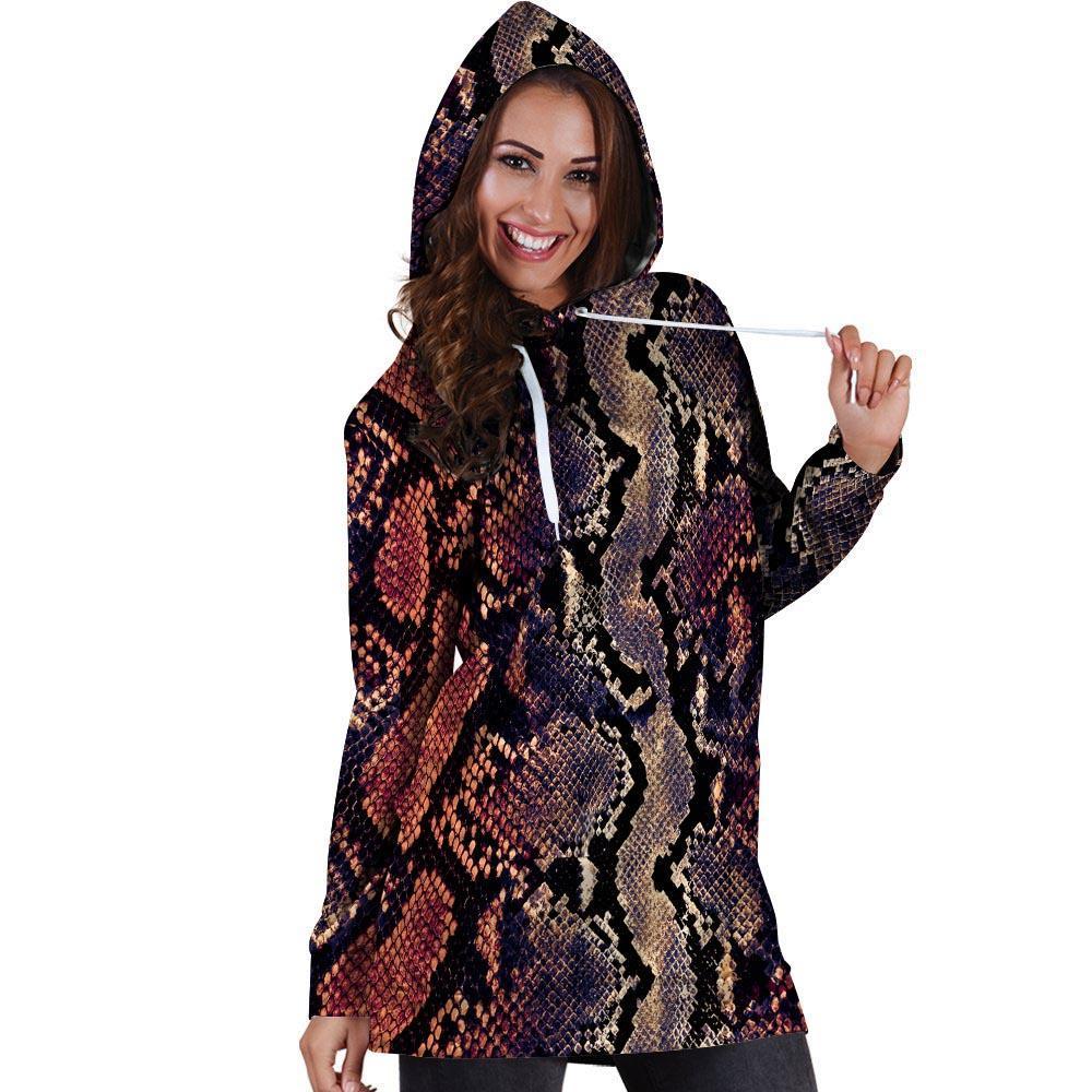 Python Snakeskin Print Hoodie Dress-grizzshop