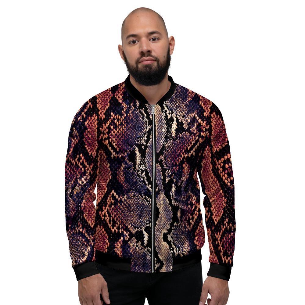 Python Snakeskin Print Men's Bomber Jacket-grizzshop