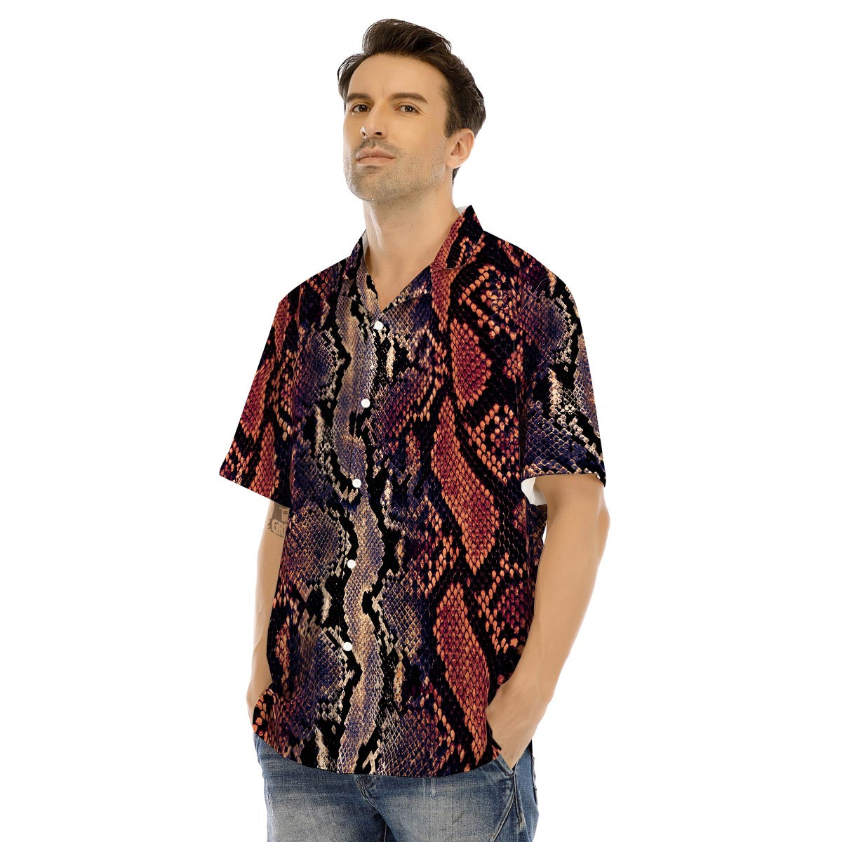 Python Snakeskin Print Men’s Hawaiian Shirt-grizzshop