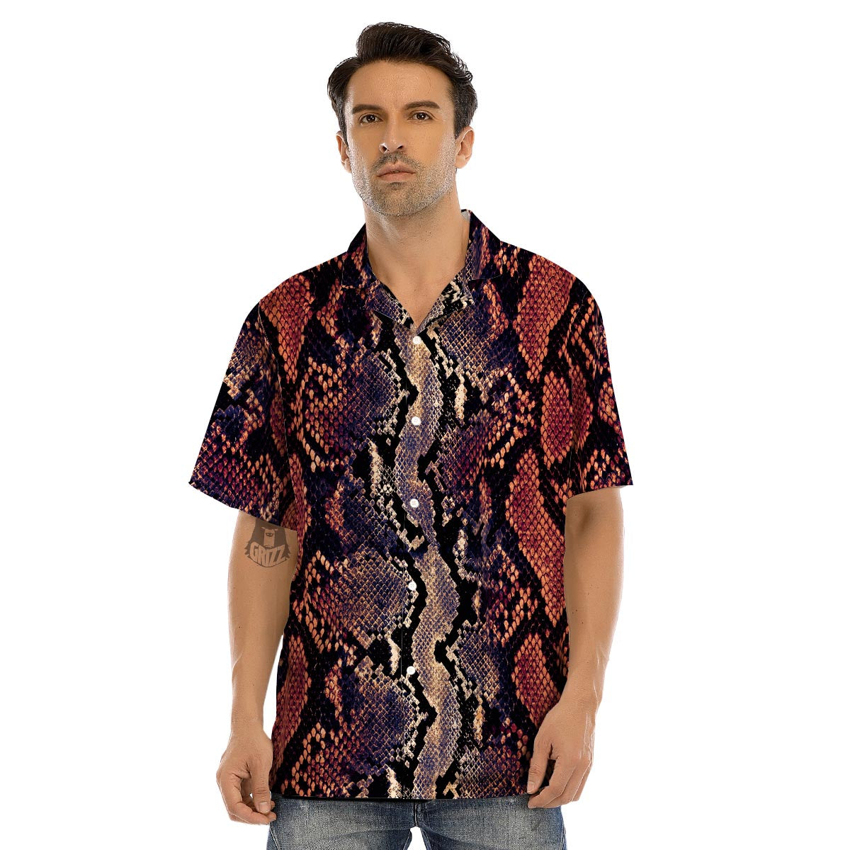 Python Snakeskin Print Men’s Hawaiian Shirt-grizzshop