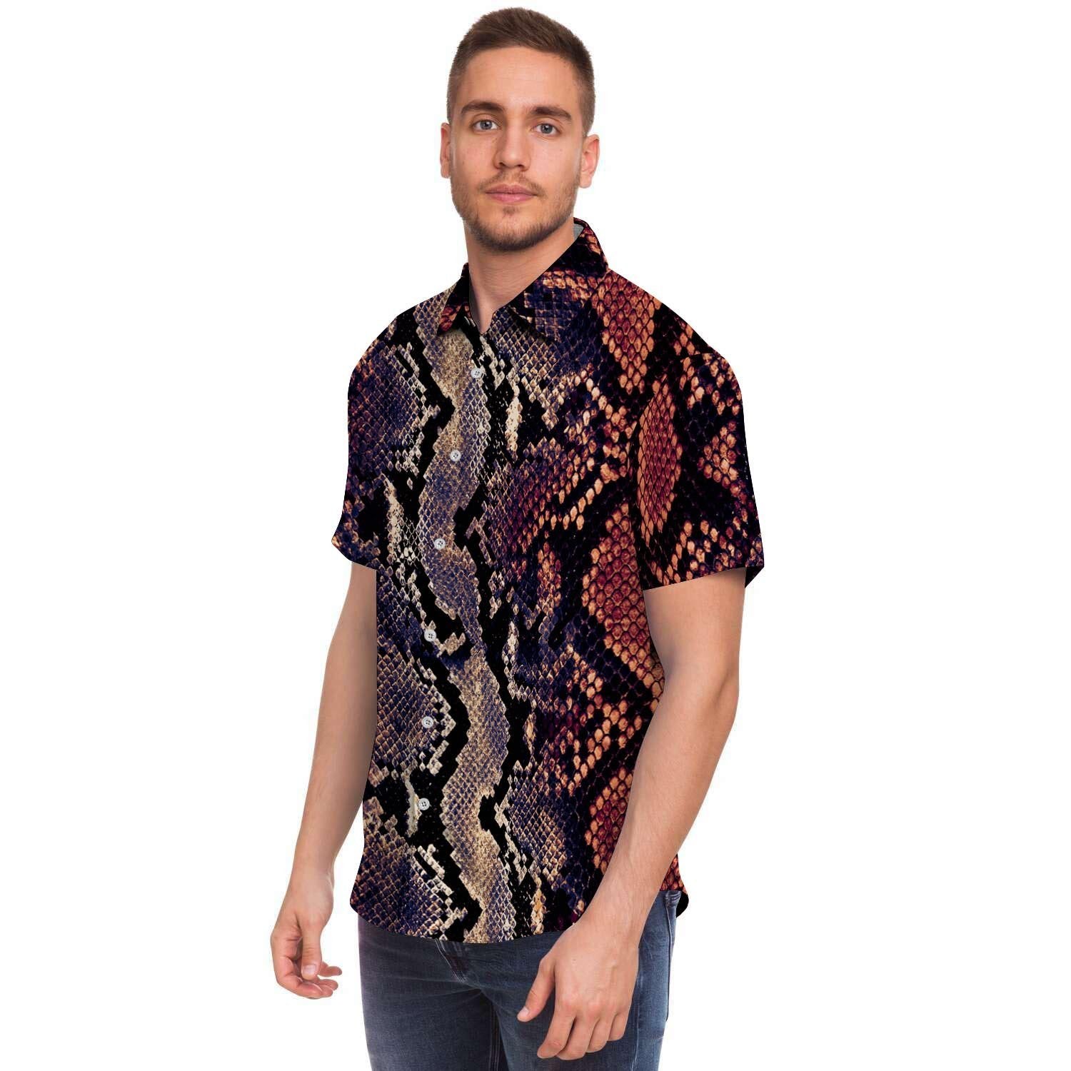 Python Snakeskin Print Men's Short Sleeve Shirt-grizzshop