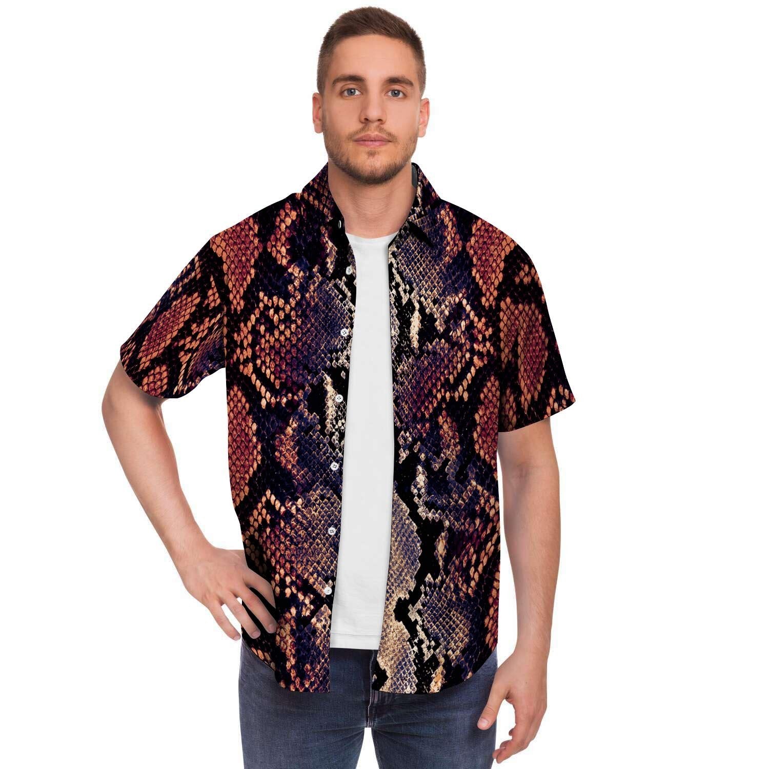 Python Snakeskin Print Men's Short Sleeve Shirt-grizzshop