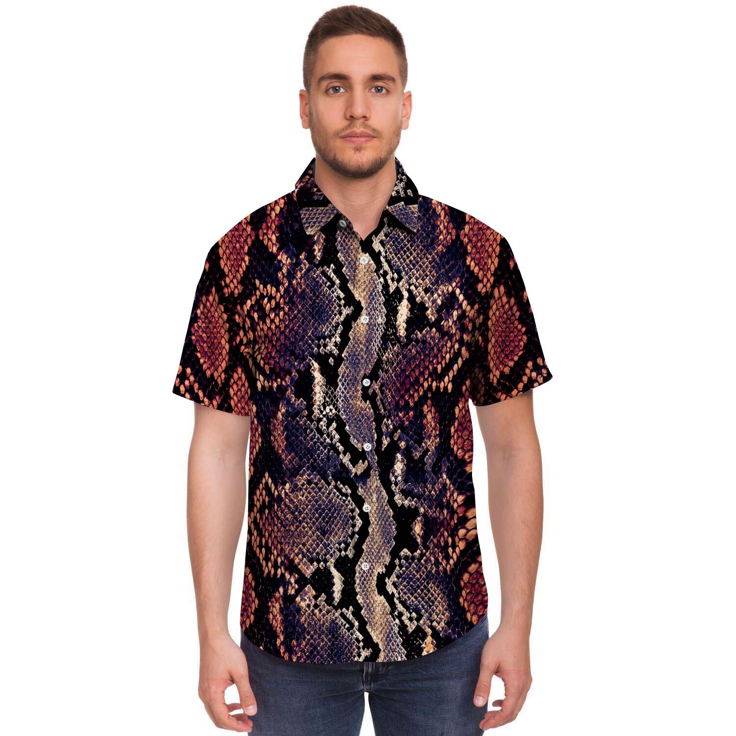 Python Snakeskin Print Men's Short Sleeve Shirt-grizzshop