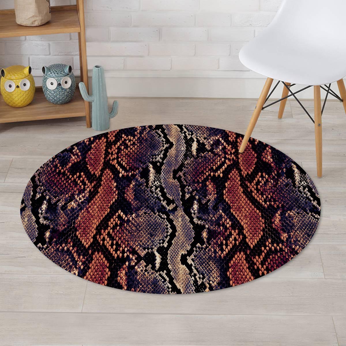 Python Snakeskin Print Round Rug-grizzshop