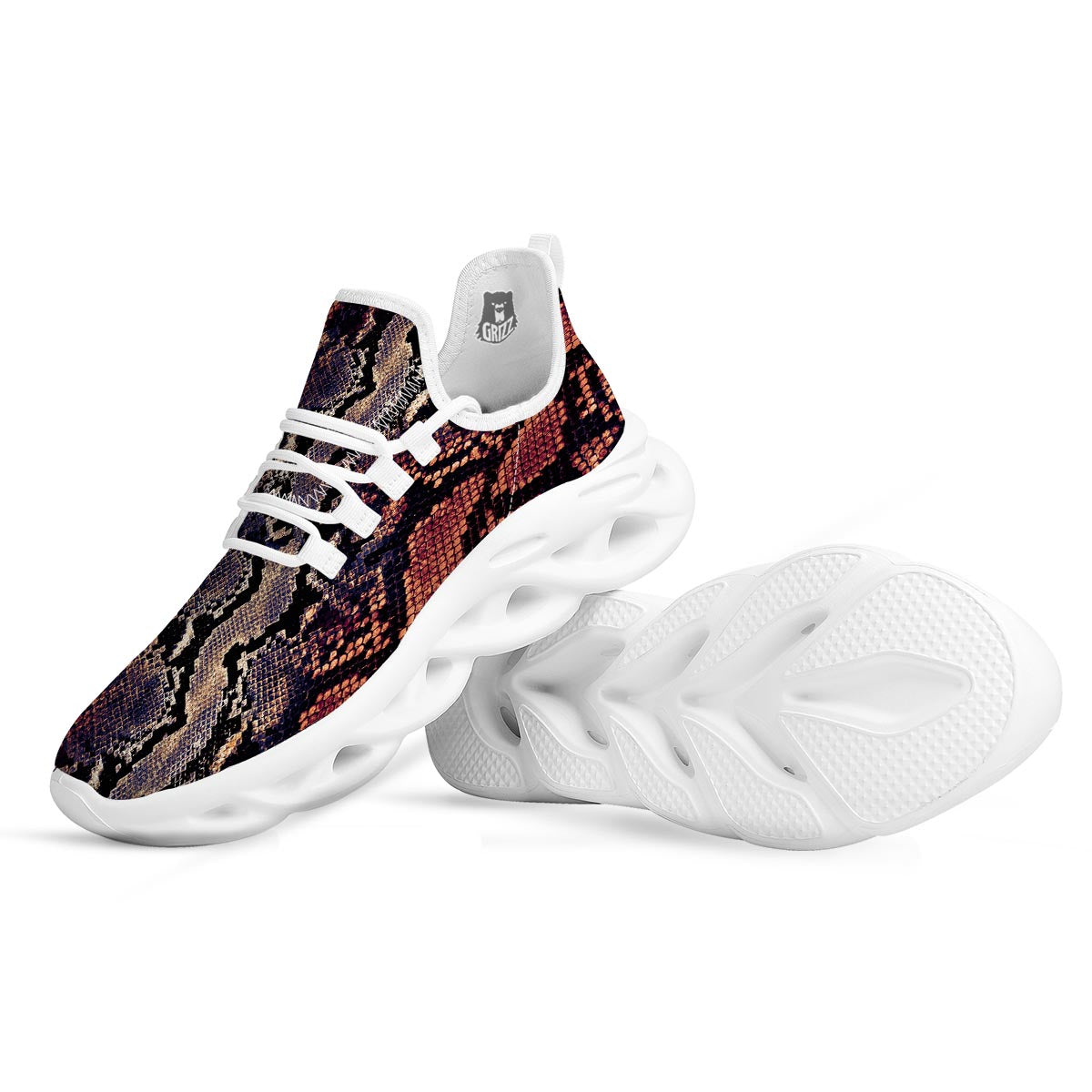 Python Snakeskin Print White Running Shoes-grizzshop