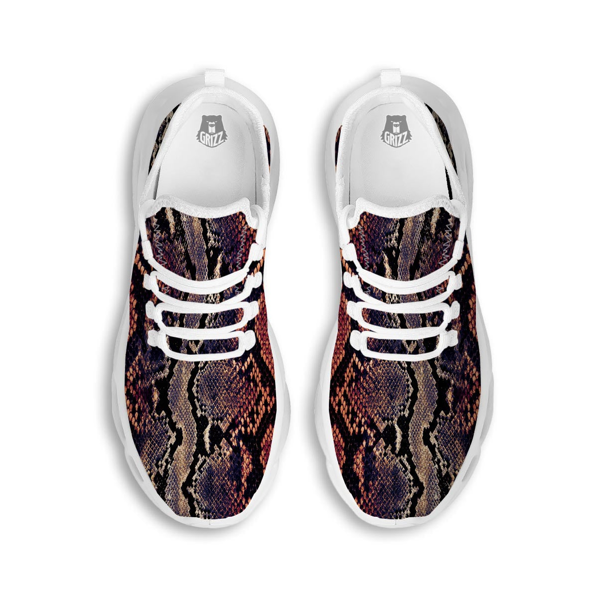 Python Snakeskin Print White Running Shoes-grizzshop