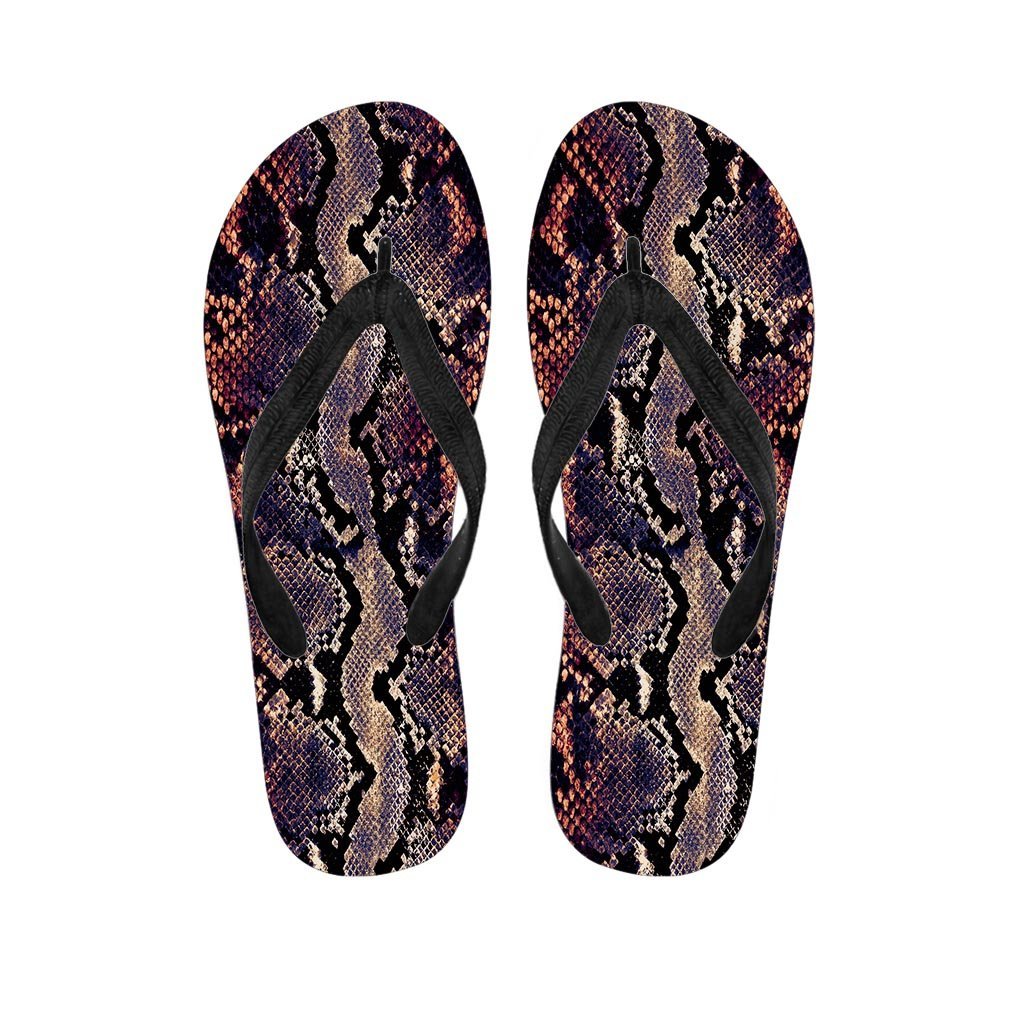 Python Snakeskin Print Women's Flip Flops-grizzshop