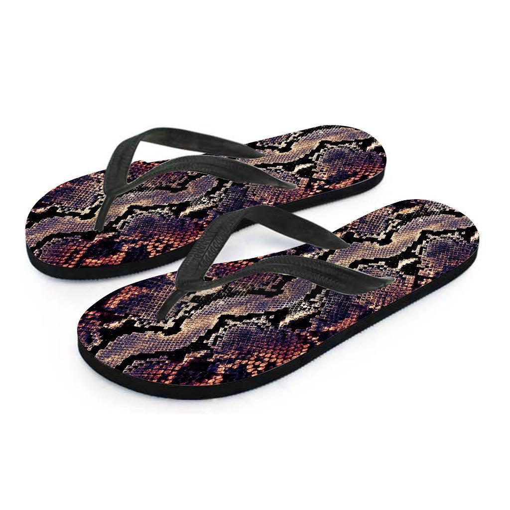 Python Snakeskin Print Women's Flip Flops-grizzshop