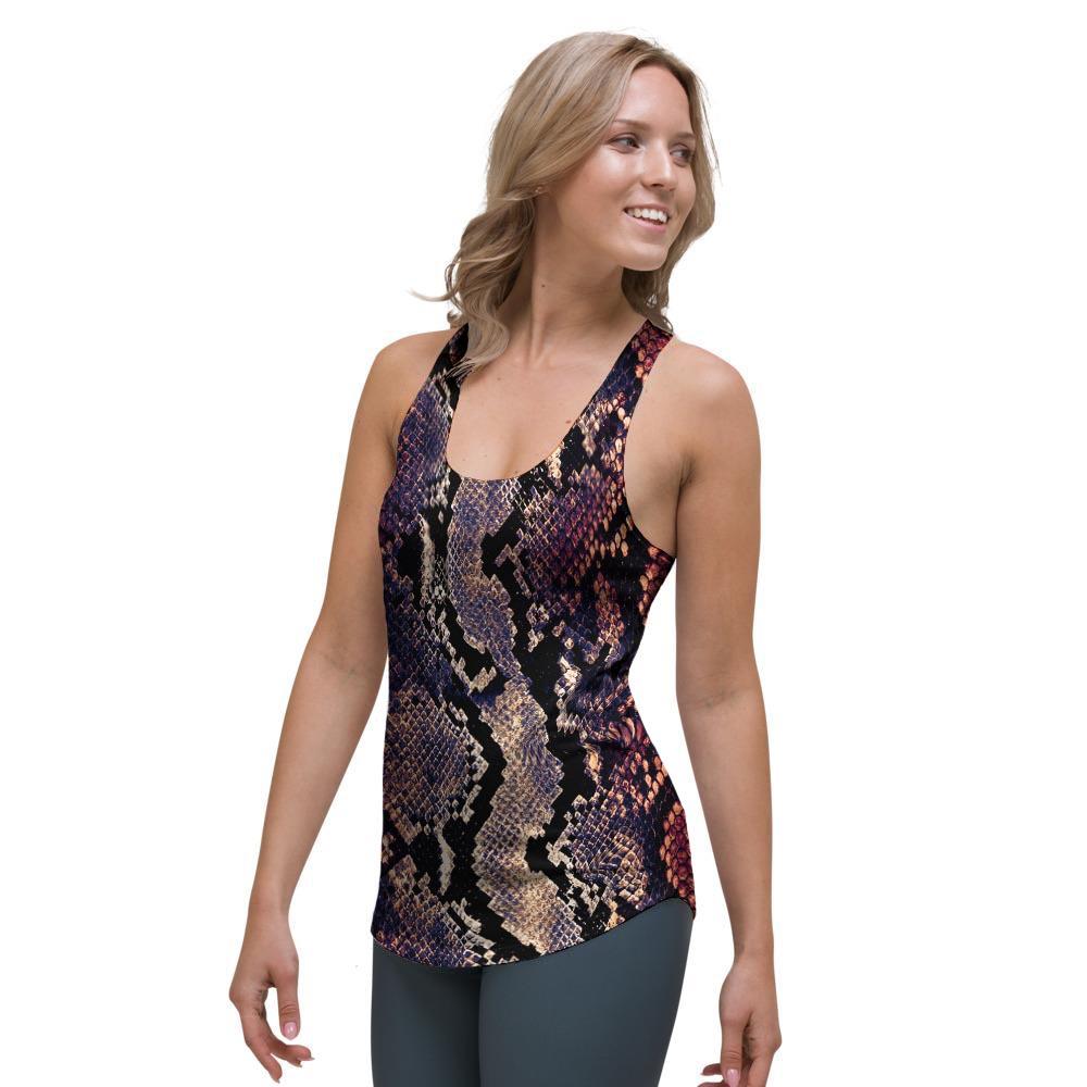 Python Snakeskin Print Women's Racerback Tank Top-grizzshop