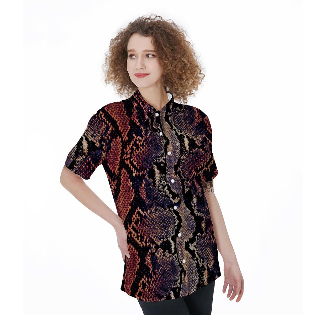 Python Snakeskin Print Women's Short Sleeve Shirts-grizzshop