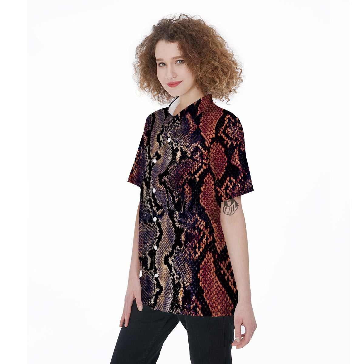 Python Snakeskin Print Women's Short Sleeve Shirts-grizzshop