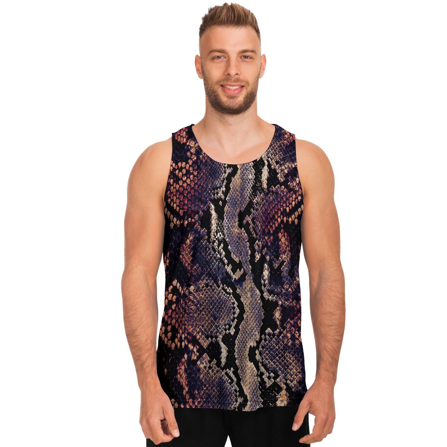 Python Snakeskin Print Men's Tank Tops-grizzshop
