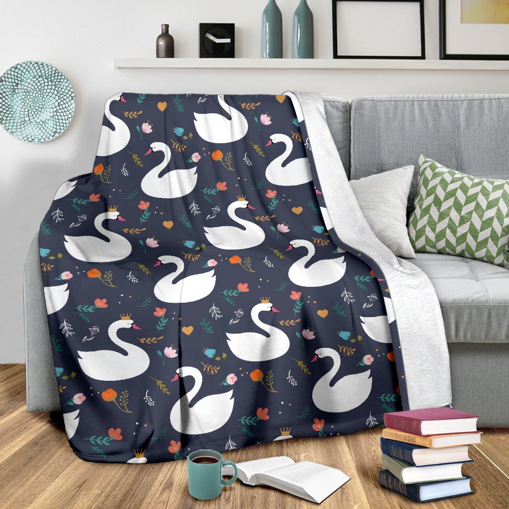 Queen Floral Swan Pattern Print Blanket-grizzshop