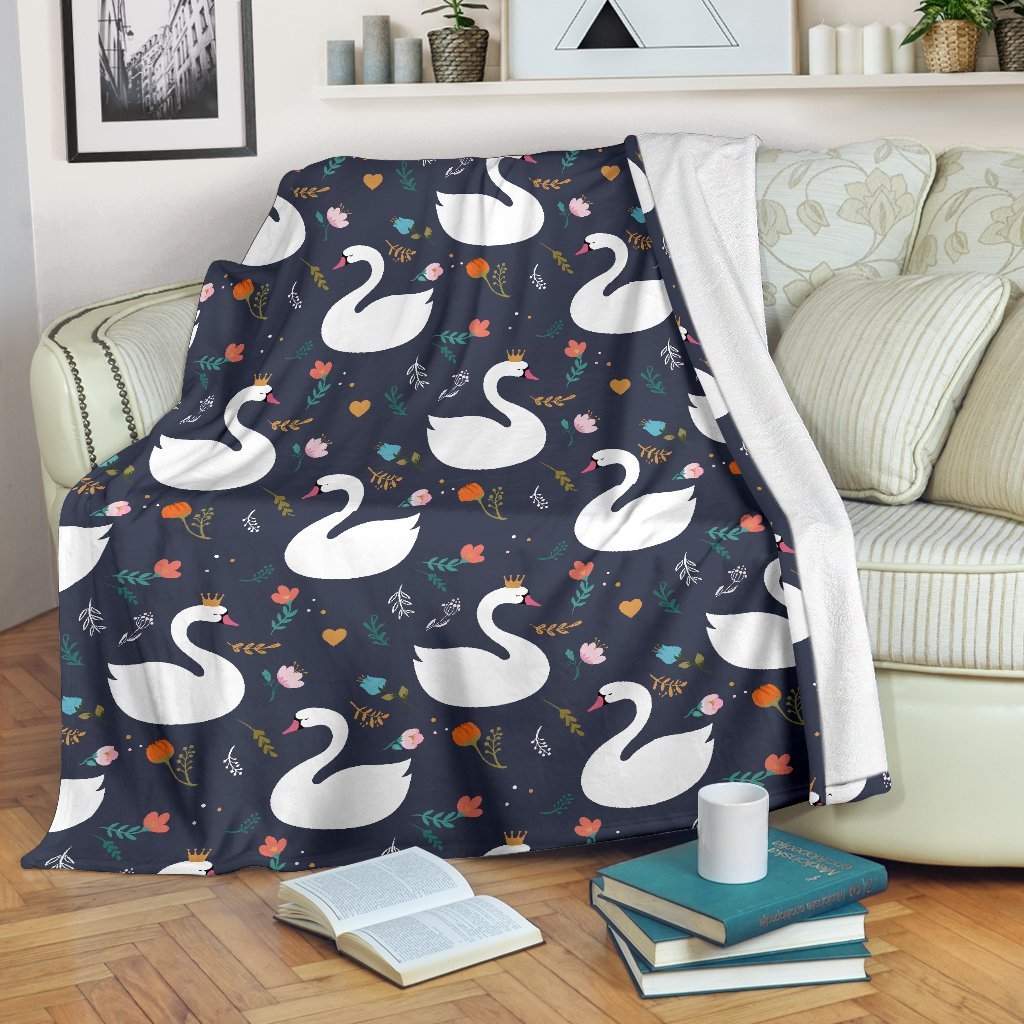 Queen Floral Swan Pattern Print Blanket-grizzshop