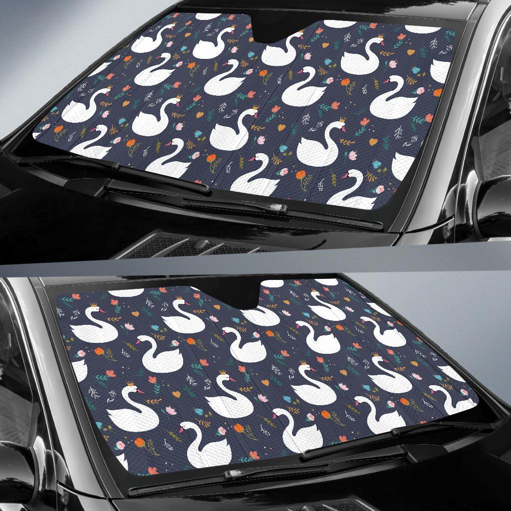 Queen Floral Swan Pattern Print Car Sun Shade-grizzshop