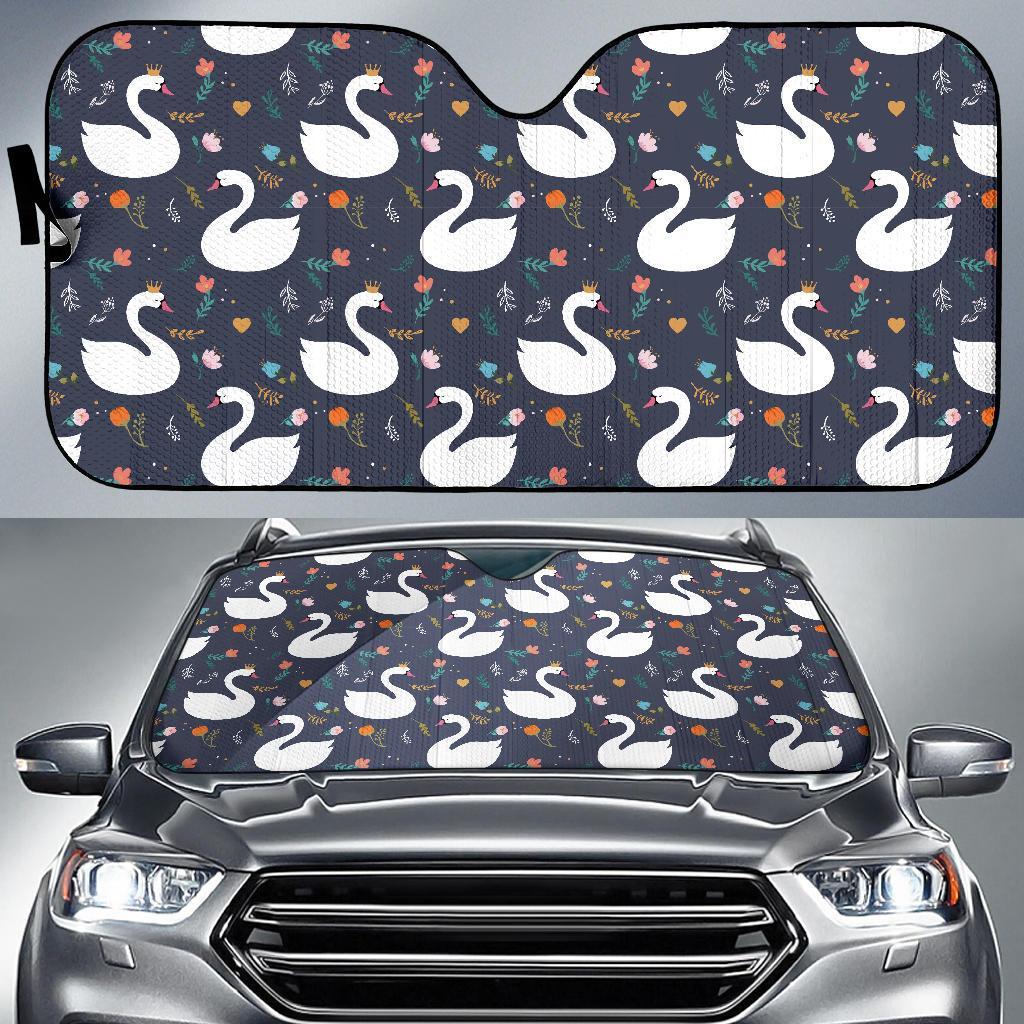 Queen Floral Swan Pattern Print Car Sun Shade-grizzshop