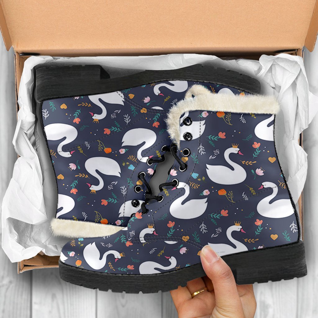 Queen Floral Swan Pattern Print Comfy Winter Boots-grizzshop