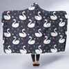 Queen Floral Swan Pattern Print Hooded Blanket-grizzshop