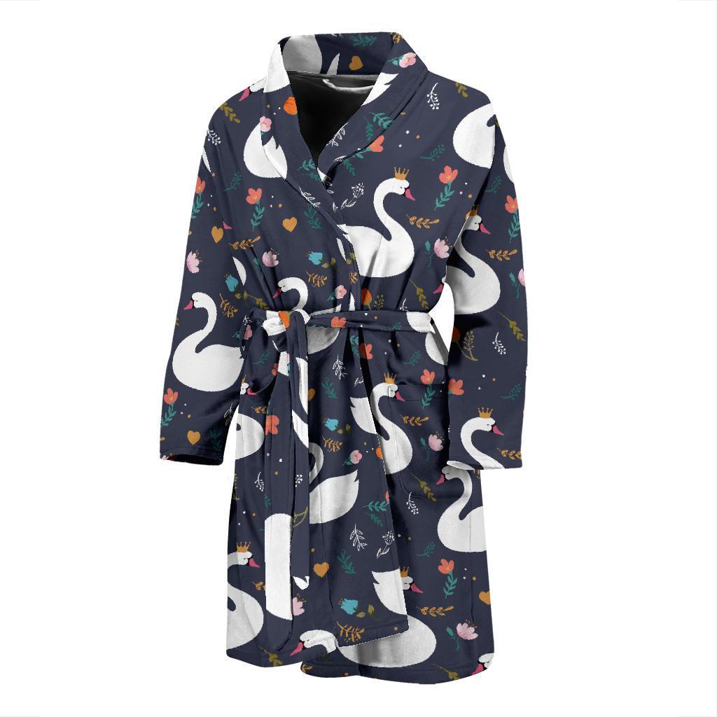 Queen Floral Swan Pattern Print Men Long Robe-grizzshop