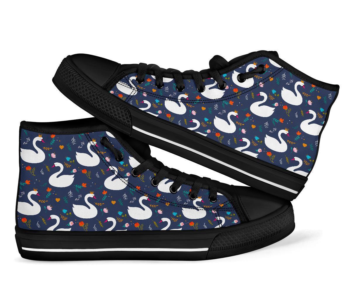 Queen Floral Swan Pattern Print Men Women's High Top Shoes-grizzshop
