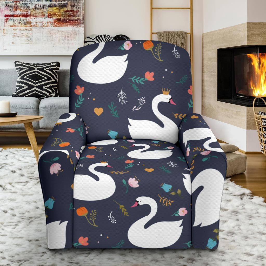 Queen Floral Swan Pattern Print Recliner Cover-grizzshop