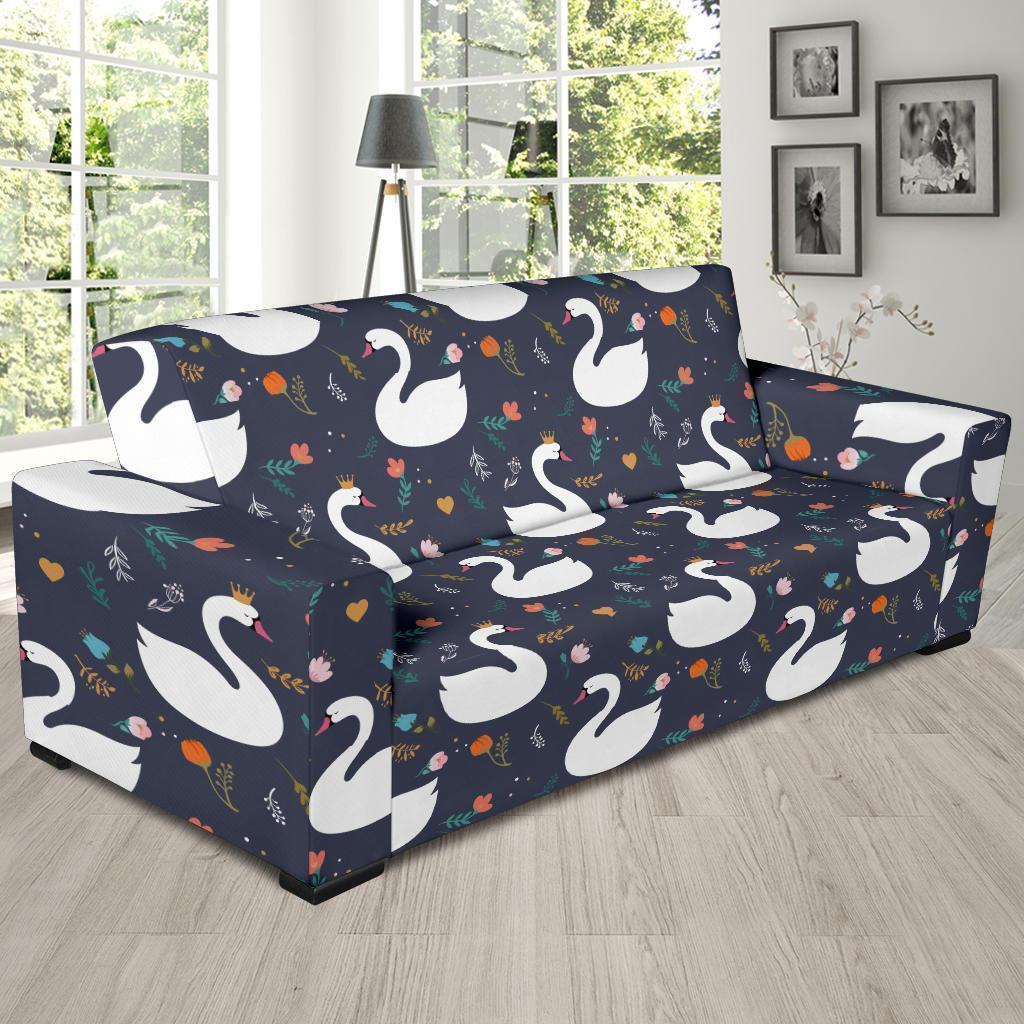 Queen Floral Swan Pattern Print Sofa Covers-grizzshop