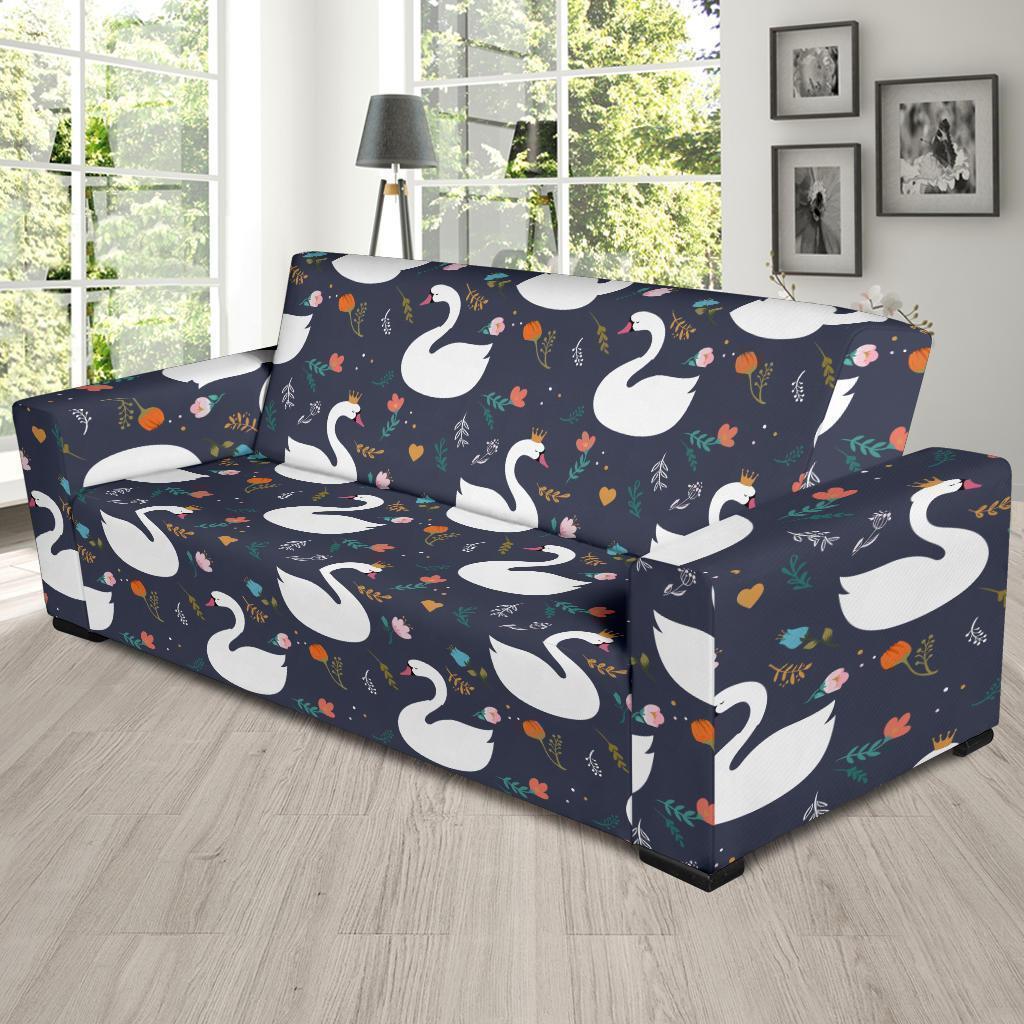 Queen Floral Swan Pattern Print Sofa Covers-grizzshop