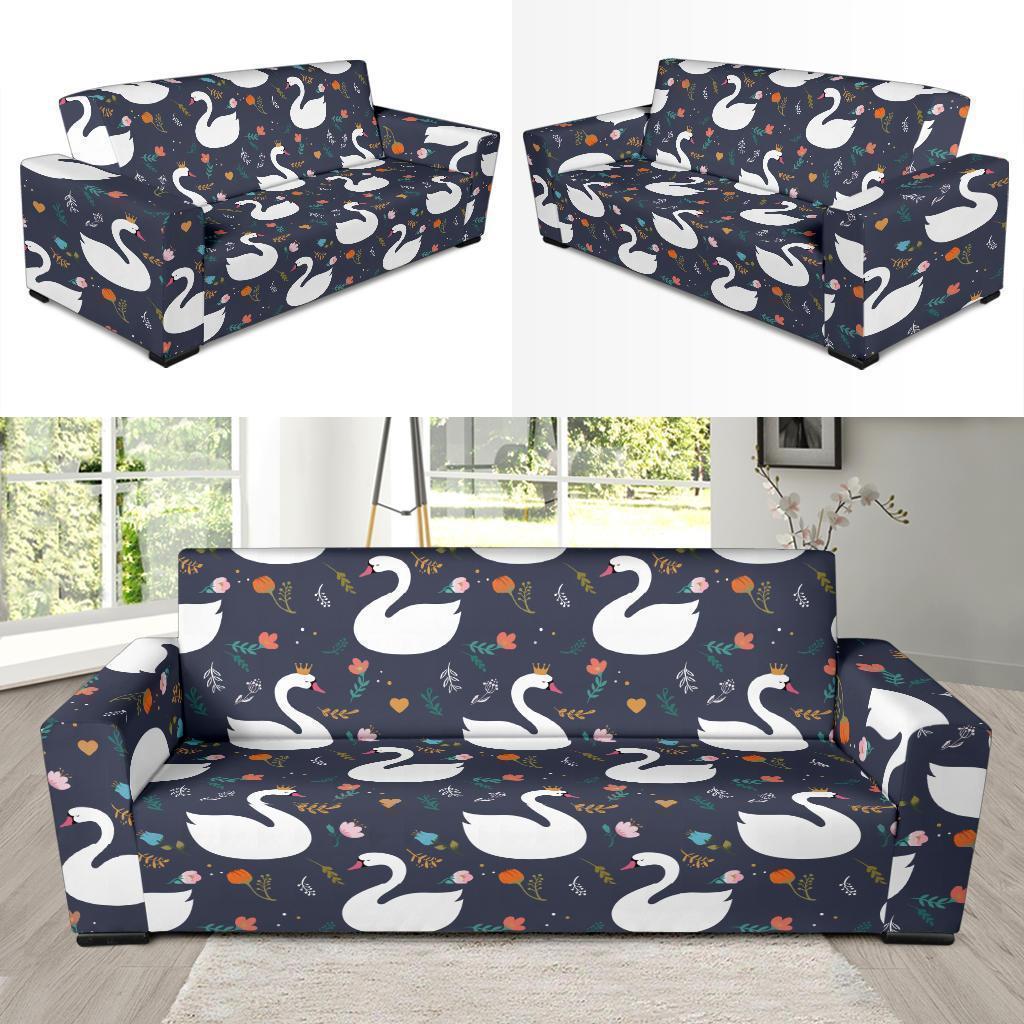 Queen Floral Swan Pattern Print Sofa Covers-grizzshop