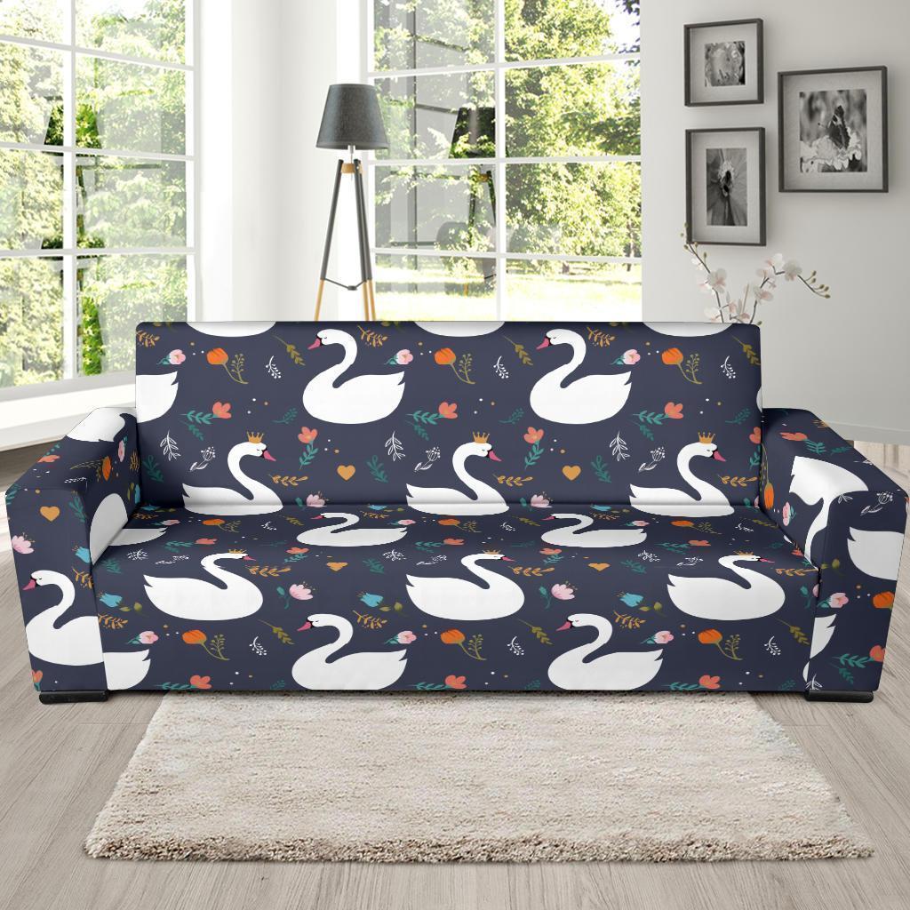 Queen Floral Swan Pattern Print Sofa Covers-grizzshop