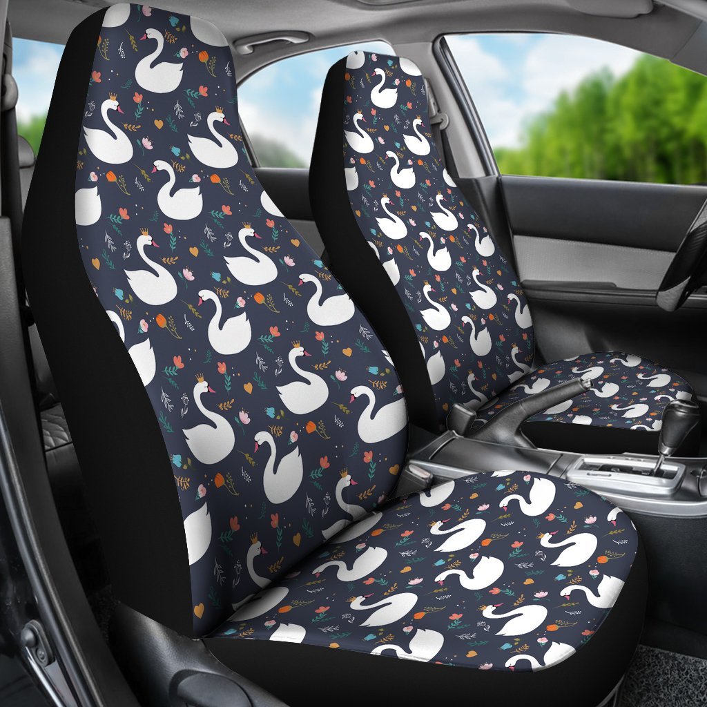 Queen Floral Swan Pattern Print Universal Fit Car Seat Cover-grizzshop